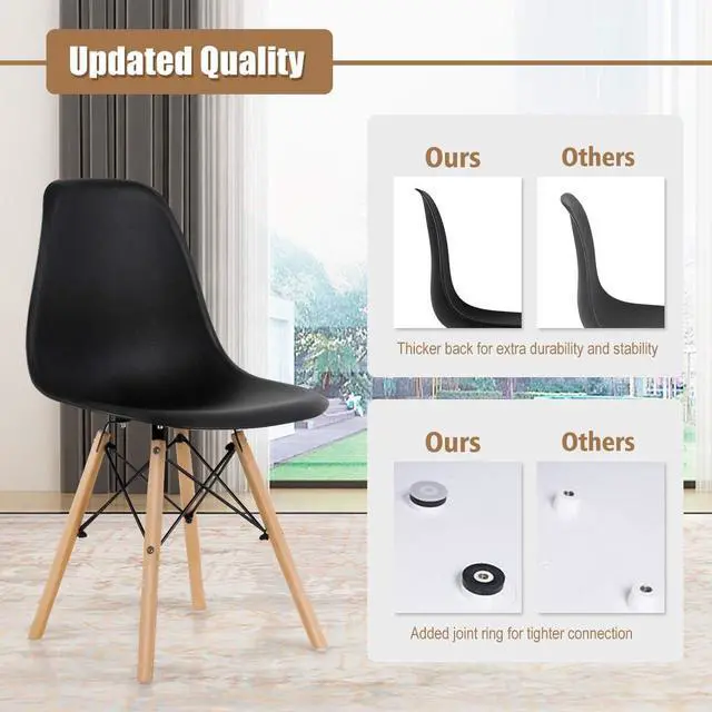 Alt view image 5 of 7 - GOFLAME DSW Dining Chairs, Shell Plastic Chairs with Wood Legs, Modern Style Armless Chairs for Living Room Kitchen Bedroom, Eiffel DSW Style Side Chairs with Ergonomic Backrest Set of 4, Black