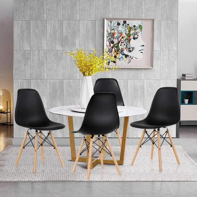 Alt view image 7 of 7 - GOFLAME DSW Dining Chairs, Shell Plastic Chairs with Wood Legs, Modern Style Armless Chairs for Living Room Kitchen Bedroom, Eiffel DSW Style Side Chairs with Ergonomic Backrest Set of 4, Black