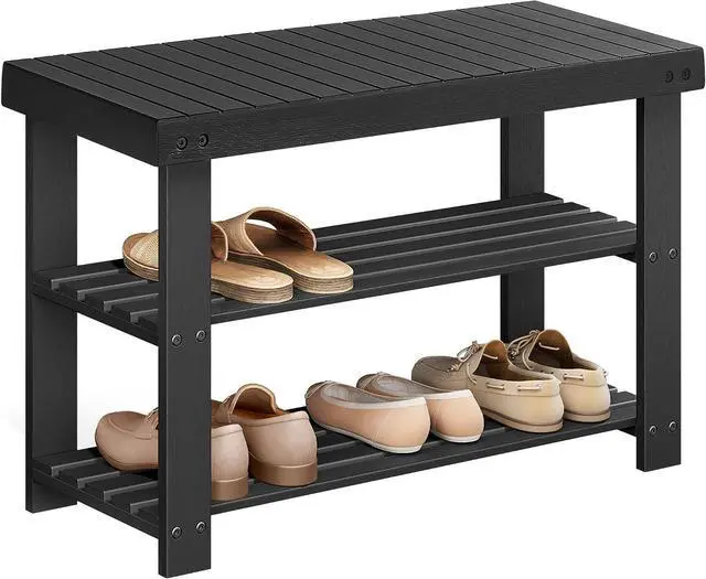 Main image of SONGMICS Shoe Rack Bench, 3-Tier Bamboo Shoe Storage Organizer, Entryway Bench, Holds Up to 286 lb, 11.3 x 27.6 x 17.8 Inches, for Entryway Bathroom Bedroom, Ink Black ULBS04H