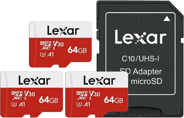 Main image of Lexar E-Series 64GB 3 PK Micro SD Card microSDXC UHS-I Flash Memory Card | 100MB/s, C10, U3, A1, V30, Full HD, 4K UHD, High Speed TF Card with Adapter