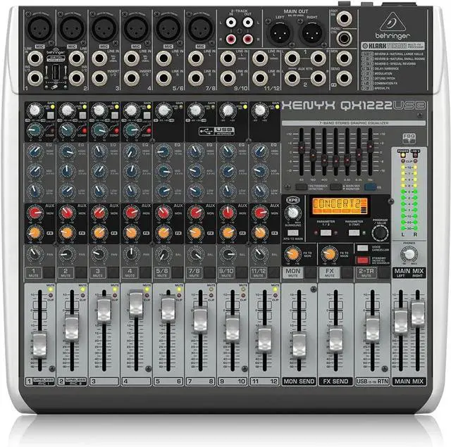 Main image of Behringer XENYX QX1222USB Premium 16-Input 2/2-Bus Mixer with XENYX Mic Preamps and Compressors, Klark Teknik Multi-FX Processor, Wireless Option and USB/Audio Interface