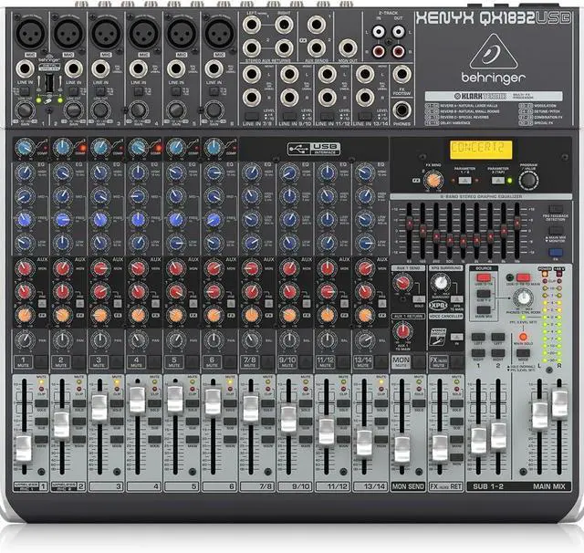 Main image of Behringer XENYX QX1832USB Premium 18-Input 3/2-Bus Mixer with XENYX Mic Preamps and Compressors, Klark Teknik Multi-FX Processor, Wireless Option and USB/Audio Interface