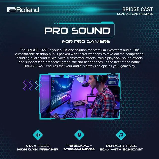 Alt view image 3 of 6 - Roland BRIDGE CAST Dual Bus Gaming Mixer | Pro Audio Streaming Interface and Mixer for Online Gamers | 32-Bit Hardware DSP | USB-C Windows & Mac Connectivity | XLR Input for Mics | Ice White