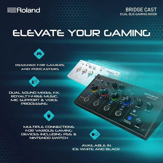 Alt view image 4 of 6 - Roland BRIDGE CAST Dual Bus Gaming Mixer | Pro Audio Streaming Interface and Mixer for Online Gamers | 32-Bit Hardware DSP | USB-C Windows & Mac Connectivity | XLR Input for Mics | Ice White