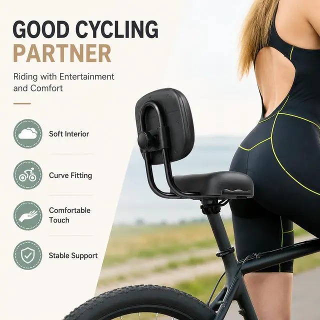 Alt view image 5 of 7 - Extra Wide Bike Seat with Backrest and Comfortable Ergonomic Design for Men and Women - Adjustable Height Leather Saddle Pad for eBike, Tricycle, and Big Bikes