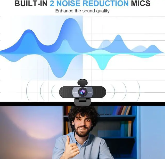 Alt view image 3 of 7 - EMEET 1080P HD Webcam C960 Web Camera with Microphone, 90° FOV PC Camera w/2 Noise-canceling Mics & Privacy Cover, Plug & Play USB Webcam for Video Calling, Zoom/Skype/Facetime, PC/Mac/Laptop - Grey