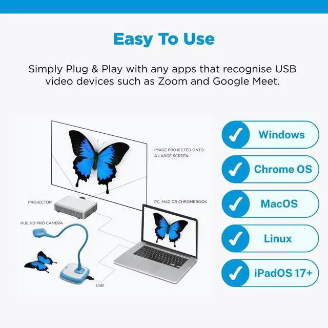 Alt view image 5 of 7 - HUE HD Pro USB Document Camera/Visualizer for Teachers/Classroom, Blue | Full HD 1080p Flexible Camera, Built-in Microphone & LED Lights, Windows / ChromeOS / MacOS / iPadOS 17+ Compatibility