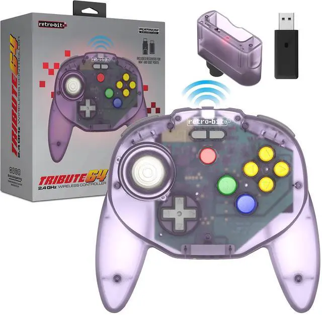 Main image of Retro-Bit Tribute 64 2.4 GHz Wireless Controller for Nintendo 64 (N64), Switch Online, PC, MacOS, RetroPie, Raspberry Pi and Other USB Devices (Atomic Purple)