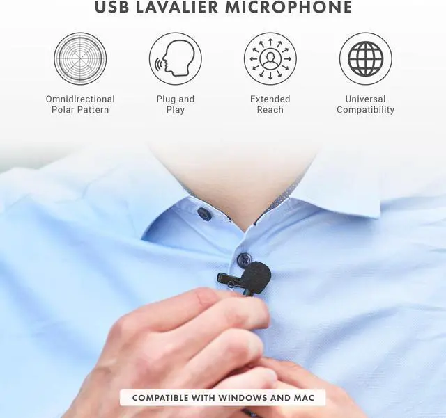 Alt view image 2 of 7 - Movo LV1-USB Lavalier Microphone for Camera, Lapel for iPhone and Android Smartphones, Body Lav Mic, Clip On Microphone for 3.5mm, Shirt Lapel Mic for Phone, GoPro, Interview, Computer, PC