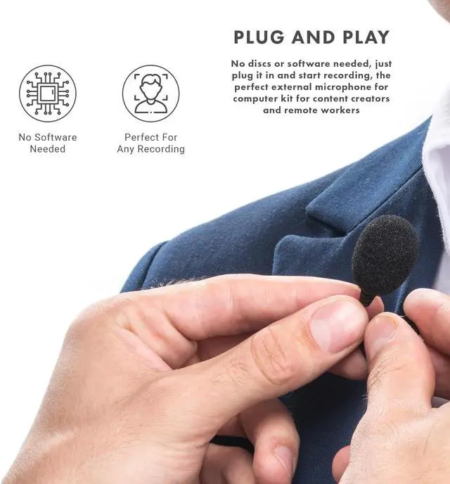 Alt view image 6 of 7 - Movo LV1-USB Lavalier Microphone for Camera, Lapel for iPhone and Android Smartphones, Body Lav Mic, Clip On Microphone for 3.5mm, Shirt Lapel Mic for Phone, GoPro, Interview, Computer, PC