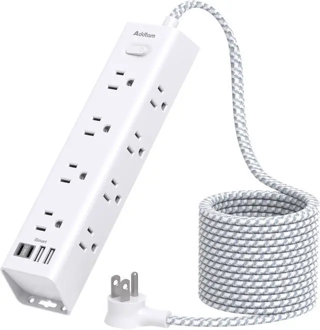 Main image of Surge Protector Power Strip - 10 FT Extension Cord with 12 AC Outlets 4 USB | Flat Plug Power Strip Wall Mount Overload Protection, 1050J, Desk Charging Station for Home Dorm Room Office, ETL Listed