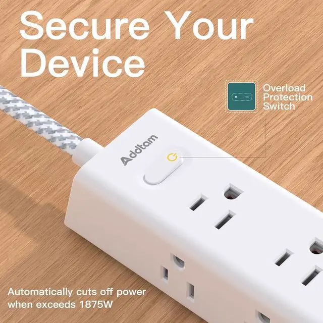 Alt view image 7 of 7 - Surge Protector Power Strip - 10 FT Extension Cord with 12 AC Outlets 4 USB | Flat Plug Power Strip Wall Mount Overload Protection, 1050J, Desk Charging Station for Home Dorm Room Office, ETL Listed