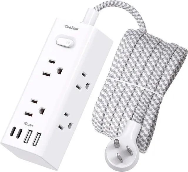 Main image of 10 Ft Power Strip Surge Protector - One Beat 10ft Extension Cord with 6 Widely Outlets 4 USB Ports (2 USB C), Wall Mount Outlet Extender, Flat Plug Power Strip for Travel Home Office College Dorm Room