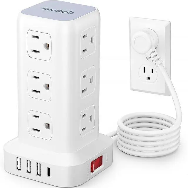 Main image of Power Strip with 12 Outlets 4 USB (1 USB C), 6.5Feet Extension Cord with Multiple Outlets, Charging Station, Power Strip Tower, Home Office Desk Supplies
