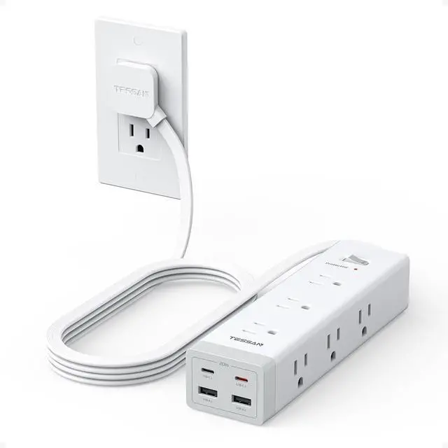 Main image of TESSAN Surge Protector Power Strip with 1050J Protection, 6 Ft, Grey | 9 Outlets with 4 USB (2 USB C), Flat Plug Extension Cord, 20W Multiple Charging Station for Home, Office, College Dorm Room