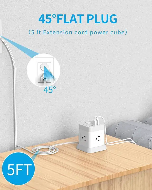 Alt view image 3 of 5 - FDTEK Cube Power Strip USB C, 4 Outlets 3 USB 10 FT Extension Cord White | 10ft Long Extension Cord Cube Design Saves Space Overload Protection for Home Office Desk & Travel Use ETL Listed