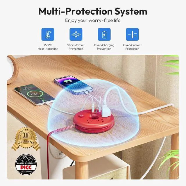 Alt view image 3 of 7 - Travel Power Strip with USB Ports, NTONPOWER 5 FT Travel Extension Cord with 3 Outlets 3 USB(1 USB-C), Portable Compact Size Charging Station for Cruise Ship, Business Trip, Hotels, Office, Desktop