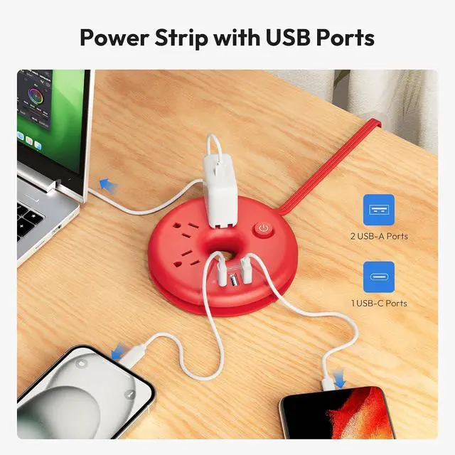 Alt view image 6 of 7 - Travel Power Strip with USB Ports, NTONPOWER 5 FT Travel Extension Cord with 3 Outlets 3 USB(1 USB-C), Portable Compact Size Charging Station for Cruise Ship, Business Trip, Hotels, Office, Desktop