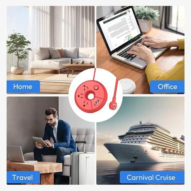 Alt view image 7 of 7 - Travel Power Strip with USB Ports, NTONPOWER 5 FT Travel Extension Cord with 3 Outlets 3 USB(1 USB-C), Portable Compact Size Charging Station for Cruise Ship, Business Trip, Hotels, Office, Desktop