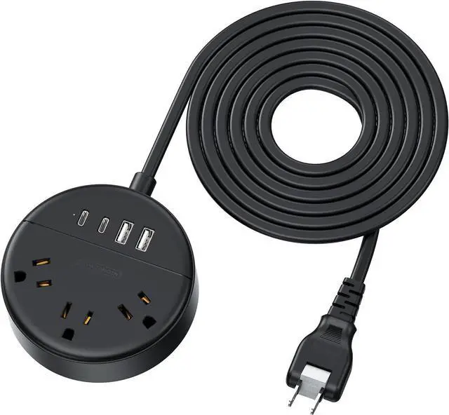 Main image of 2 Prong Power Strip with 10ft Extension Cord, NTONPOWER 1875W/15A, 180° Rotating Plug, 2 Prong to 3 Prong Outlet Adapter, Wall Mountable, 3 AC Outlets & 2 USB A & 2 USB C, Ideal for Older House Office