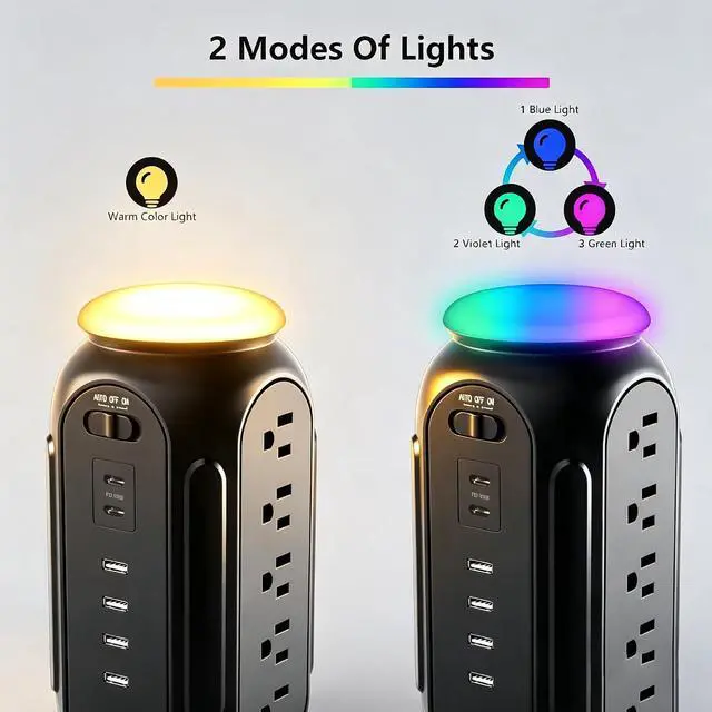 Alt view image 2 of 7 - Power Tower with Retractable Cord, Surge Protector Tower with PD 30W USB-C (Single Port 30W/2 Ports 15W Each), 15 AC Outlets, 6.5ft Flat Plug, High-Power Fast Charging Station for Home and Office