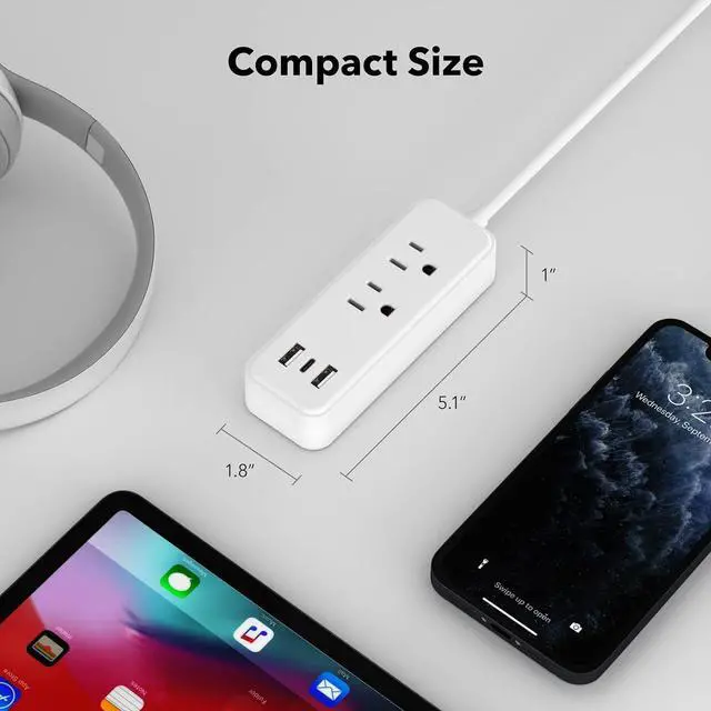 Alt view image 4 of 7 - 2Pack (Wall-Tap & Power Strip) with 6ft Power Cord, Compact Charging Hub with 2-Port USB-A & 1-Port USB-C Chargers, 3-Prong, for Home, Office, Hotel, DC3S-1122-DC