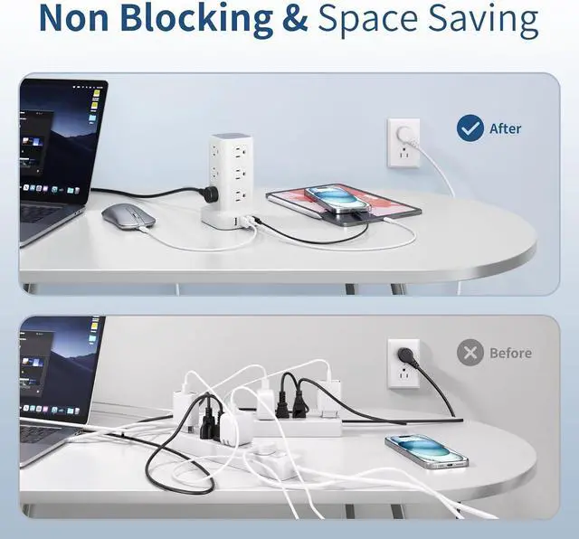 Alt view image 4 of 7 - Power Strip 10 FT Cord, Power Strip Tower with 4 USB Ports (1USB C), Extension Cord with 12 AC Multiple Outlets, Home Office Supplies Desk Accessories, Dorm Room Essentials