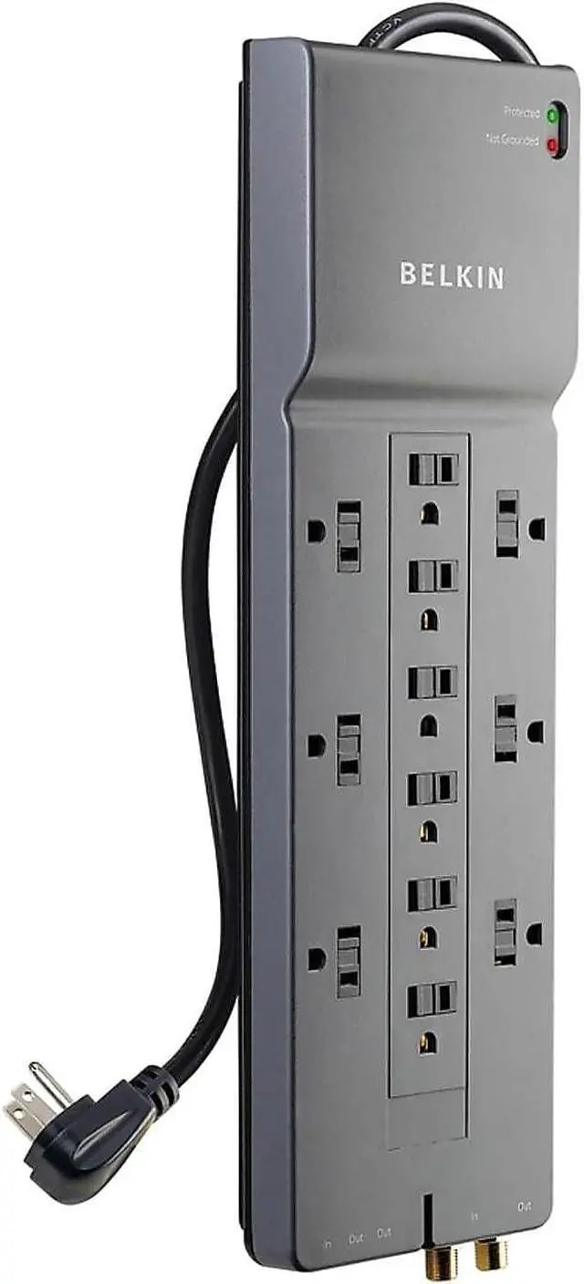 Alt view image 3 of 7 - Surge Protector, 3940 Joules, 12 Outlets, 8', Gray