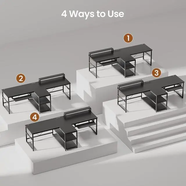 Alt view image 6 of 7 - SEDETA 94.5" 2 Person Gaming Desk with Storage Shelves, LED Light, Black | Double T Shaped Office Desk with Keyboard Tray, Power Strip with USB & Monitor Stand for Home Office, Bedroom