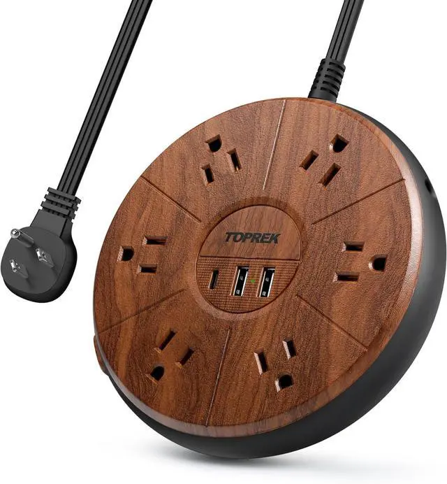 Main image of Power Strip with USB - 6 Outlets, 1 USB-C (20W PD), 2 USB-A - Wood Finish Power Strip Surge Protector, 6.5 ft Flat Extension Cord for Home Office, Dorm Desk