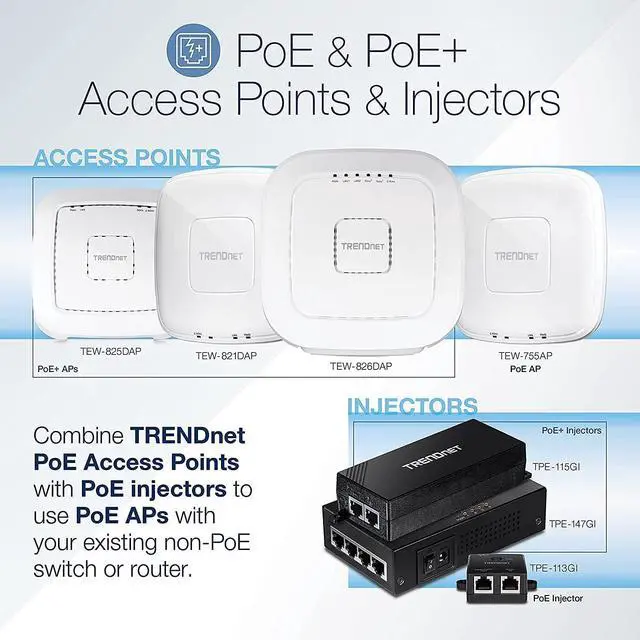 Alt view image 2 of 7 - TRENDnet Gigabit Power Over Ethernet Plus Injector,TPE-115GI | PoE+ (30W) Power Network Distances Up to 100M (328 ft.), Metal Housing, Black