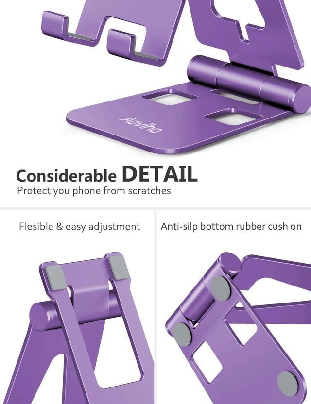 Alt view image 4 of 7 - Aoviho Foldable Cell Phone Stand for Desk, Holder for iPhone,Purple | Folds Flat for Easy Storage, Hands-Free Viewing, Fits iPhone 17/16/15 Series & Samsung Galaxy, Ideal for Office & Home