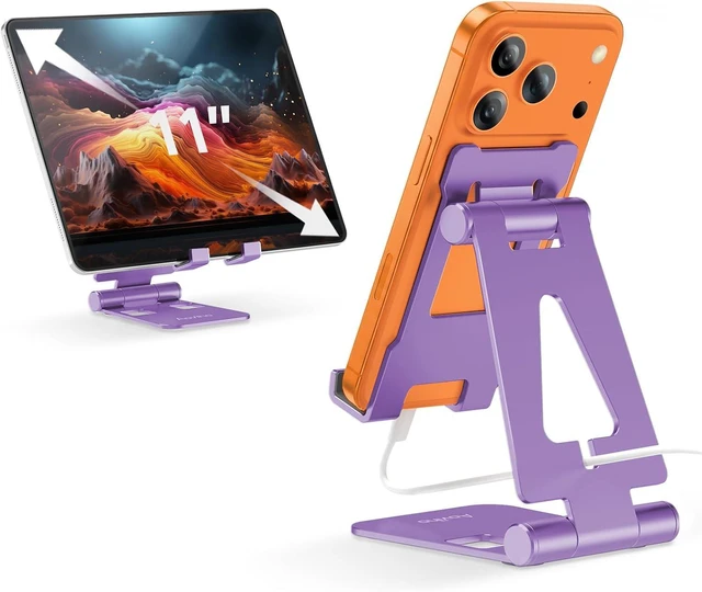 Main image of Aoviho Foldable Cell Phone Stand for Desk, Holder for iPhone,Purple | Folds Flat for Easy Storage, Hands-Free Viewing, Fits iPhone 17/16/15 Series & Samsung Galaxy, Ideal for Office & Home