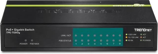 Alt view image 6 of 7 - TRENDnet 8-Port Gigabit PoE+ Switch, TPE-TG80G | 8 x Gigabit PoE+ Ports, 123W PoE Power Budget, 16 Gbps, Ethernet Splitter, NDAA & TAA Compliant, Metal, Lifetime Protection