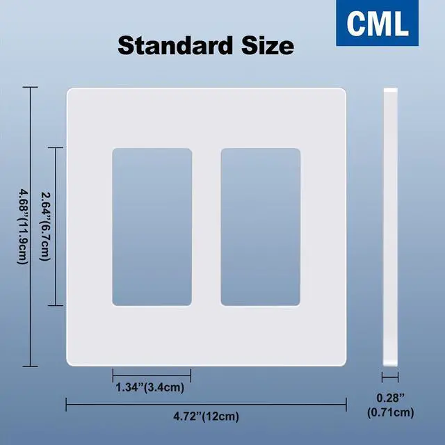 Alt view image 3 of 7 - CML 2-Gang Matte White Decorator Screwless Wall Plates, 12 Pack Child Safe Light Switch Covers, Standard Size 4.68 X 4.72, Scratch and Impact Resistant, Hidden Screws, Polycarbonate