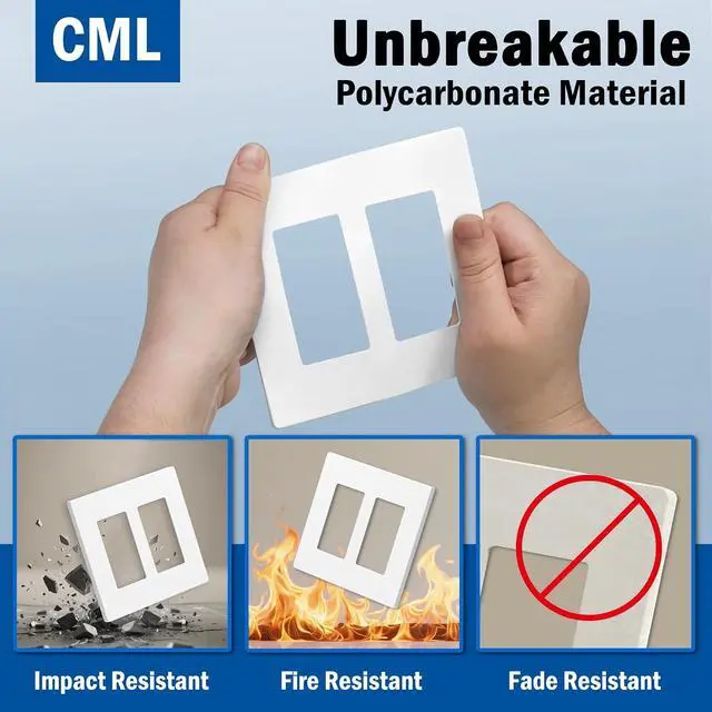Alt view image 5 of 7 - CML 2-Gang Matte White Decorator Screwless Wall Plates, 12 Pack Child Safe Light Switch Covers, Standard Size 4.68 X 4.72, Scratch and Impact Resistant, Hidden Screws, Polycarbonate