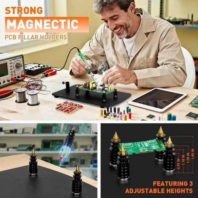 Alt view image 2 of 7 - Helping Hands Soldering Station, 10X Magnifying Glass with Light | and Stand, Magnetic Third Hand & PCB Circuit Board Holder, Hands Free Solder Magnifier Desk Lamp for Repair Crafts Electronic