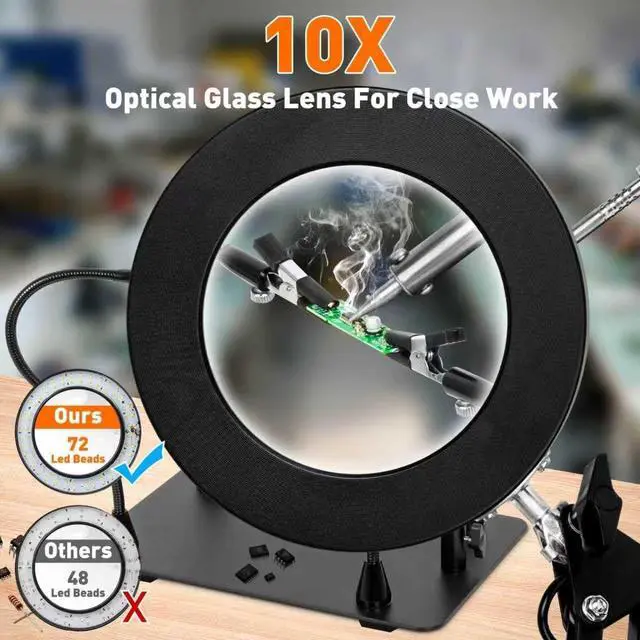 Alt view image 5 of 7 - Helping Hands Soldering Station, 10X Magnifying Glass with Light | and Stand, Magnetic Third Hand & PCB Circuit Board Holder, Hands Free Solder Magnifier Desk Lamp for Repair Crafts Electronic