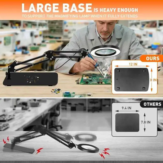 Alt view image 4 of 7 - Helping Hands Soldering Station, 10X Magnifying Glass with Light | and Stand, Magnetic Third Hand & PCB Circuit Board Holder, Hands Free Solder Magnifier Desk Lamp for Repair Crafts Electronic