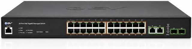 Alt view image 6 of 7 - BV-Tech 24-Port Managed Gigabit PoE+ Switch with 2 Ethernet & 2 SFP Uplinks | 250W, NDAA Compliant, VLAN & QoS, IGMP & LACP LAG, Web GUI (Rack Mount Brackets Included)