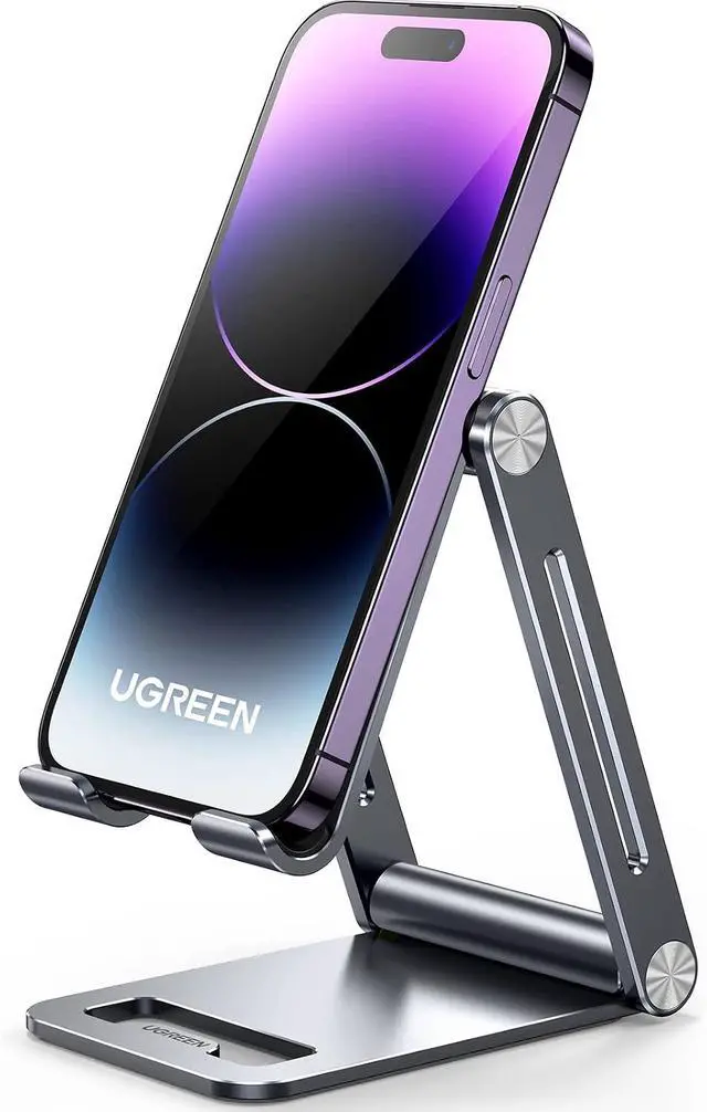 Alt view image 5 of 6 - UGREEN Phone Stand for Desk Cell Phone Holder Adjustable Compatible with iPhone 17 Air/16/15/14/13 Pro Max/12 Mini/11/XS Max/XR/X/Nintendo Switch, Aluminum Metal Desktop Stand Portable, Space Grey