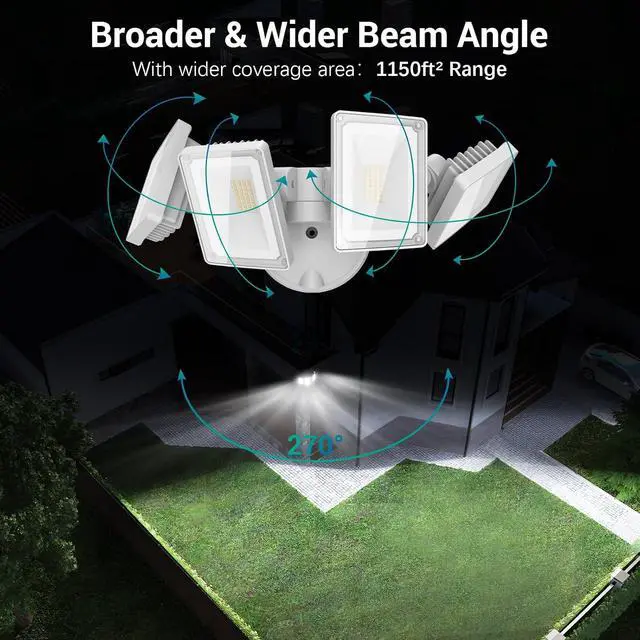 Alt view image 3 of 7 - 100W LED Flood Lights Outdoor Switch Controlled Security Lights 4 Heads | USTELLAR 10000lm 4 Adjustable Heads 5000K Daylight IP65 Waterproof Super Bright Exterior LED Floodlight Hardwired for Yard