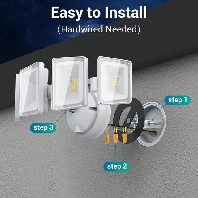 Alt view image 7 of 7 - 100W LED Flood Lights Outdoor Switch Controlled Security Lights 4 Heads | USTELLAR 10000lm 4 Adjustable Heads 5000K Daylight IP65 Waterproof Super Bright Exterior LED Floodlight Hardwired for Yard