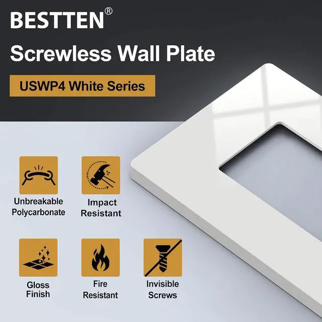 Alt view image 4 of 7 - BESTTEN 30 Pack 1 Gang Screwless Wall Plate, USWP4 Off White Series, Decorator Outlet Cover, Decorative Switch Plate, Decor Wallplate, H4.69 x W2.91, for Dimmer, USB, GFCI
