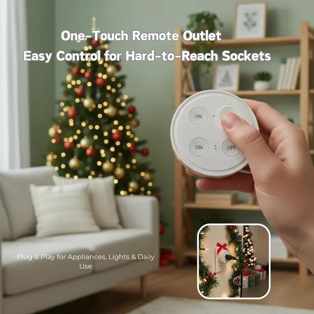 Alt view image 2 of 7 - LoraTap Mini Remote Control Outlet Plug: 656ft Range Wireless Light Switch for Household Appliances No Wiring 1 Remote for 2 Outlets