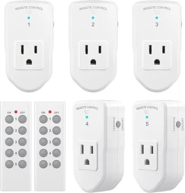 Main image of BN-LINK Wireless Remote Control Outlet Electrical Switch for Lights, Fans, Christmas Lights, Small Appliance, 100ft Long Range White (Learning Code, 5Rx-2Tx) 1200W/10A, ETL & FCC Certified