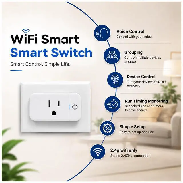 Alt view image 4 of 7 - 4 Pack Smart Home Wi-Fi Plugs - Alexa & Google Home Compatible, White, Toggle Switch, Automatic Operation