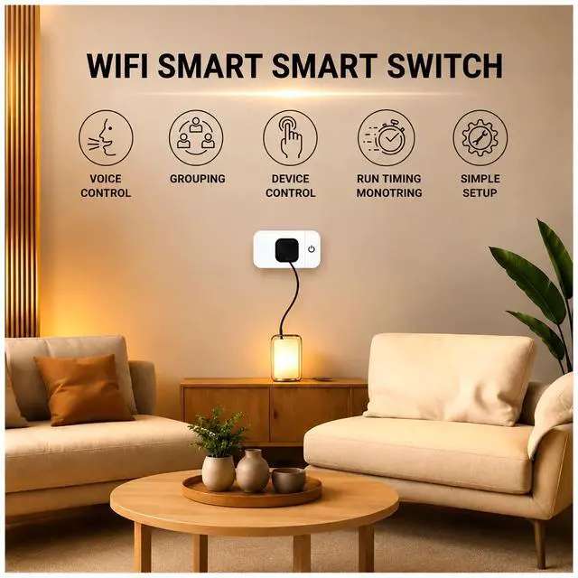 Alt view image 6 of 7 - 4 Pack Smart Home Wi-Fi Plugs - Alexa & Google Home Compatible, White, Toggle Switch, Automatic Operation