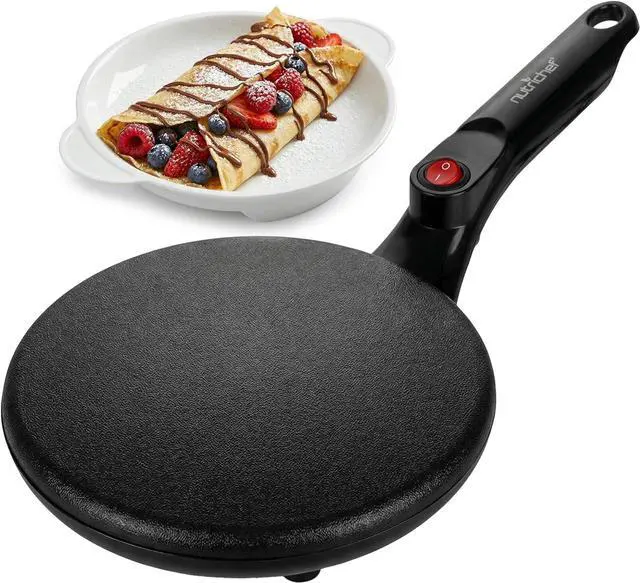 Main image of Nutrichef Electric Crepe Maker | 8-inch Nonstick Cooktop with On/Off Switch | Cooks Roti, Tortillas & Pancakes | Automatic Temperature Control & Cool Touch Handle | Includes Food Bowl, Whisk & Spatula