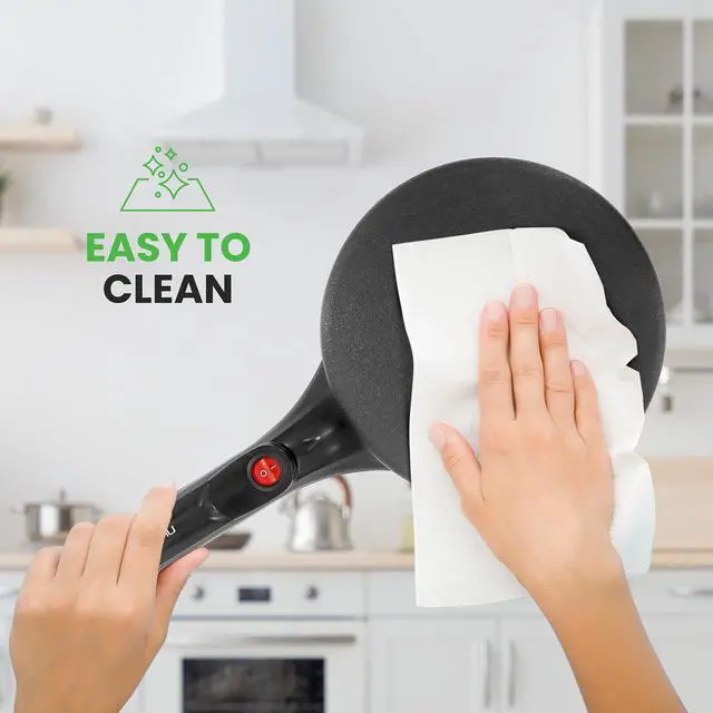 Alt view image 5 of 7 - Nutrichef Electric Crepe Maker | 8-inch Nonstick Cooktop with On/Off Switch | Cooks Roti, Tortillas & Pancakes | Automatic Temperature Control & Cool Touch Handle | Includes Food Bowl, Whisk & Spatula